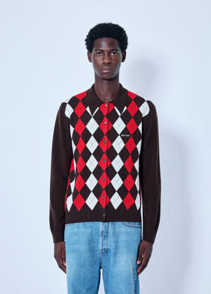 Miu Miu Cashmere Argyle Cardigan Brown miu0166018