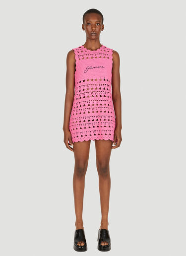 GANNI Crochet Tunic Mini Dress Pink gan0251016