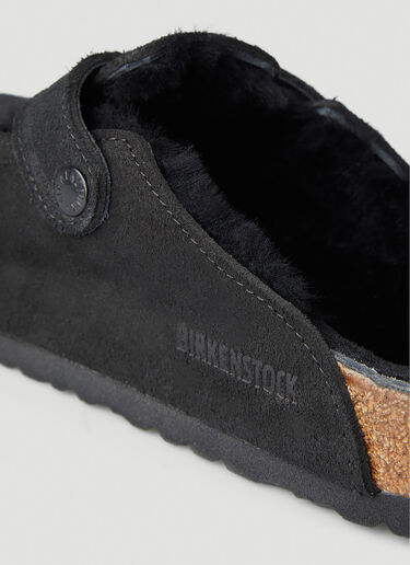 Birkenstock Boston 羊毛皮穆勒鞋 黑 brk0349011