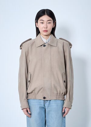 Saint Laurent Numbuck Bomber Jacket Cream sla0260076
