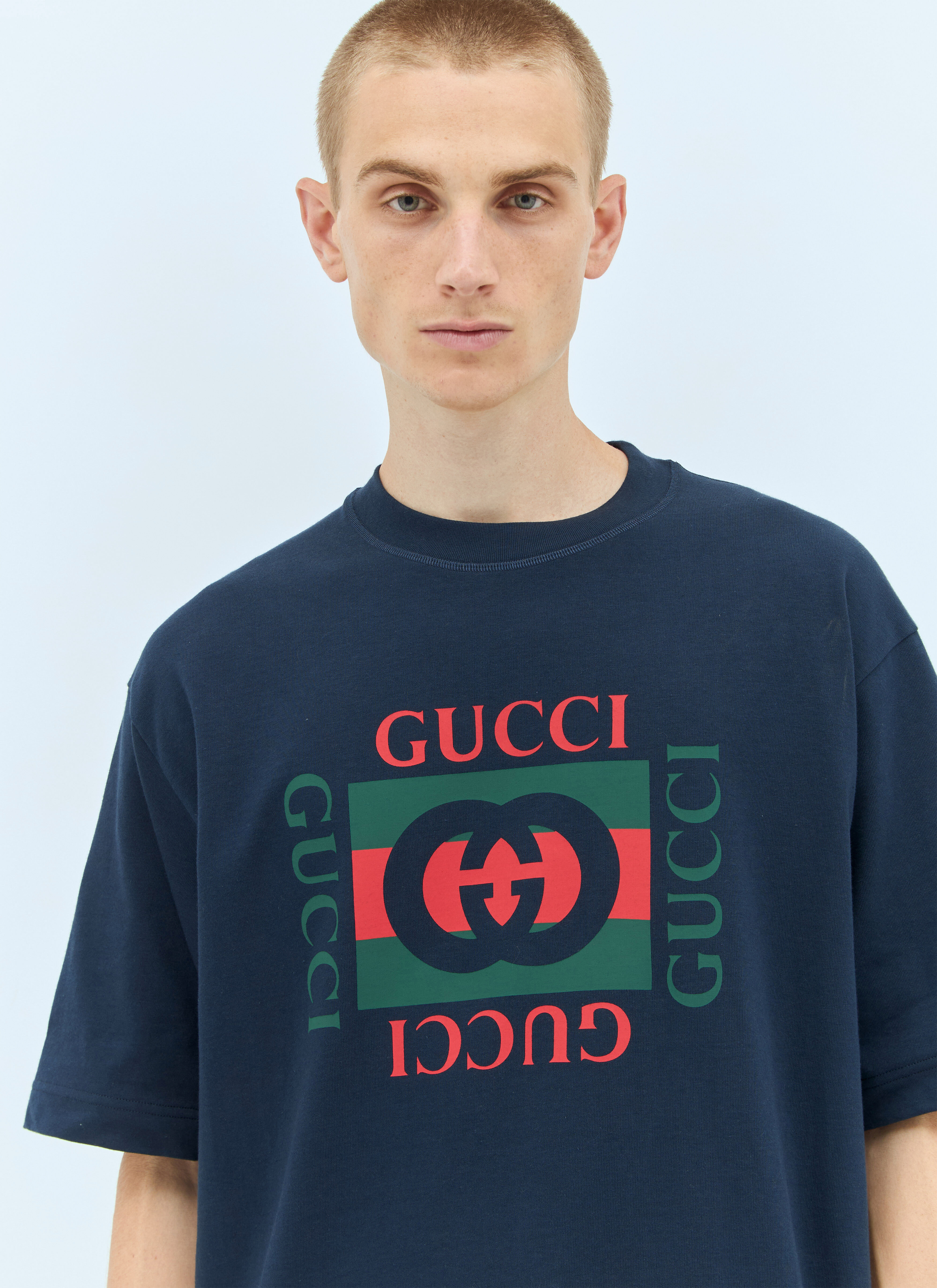 Gucci Men's' Logo Print T-Shirt in Navy | LN-CC®