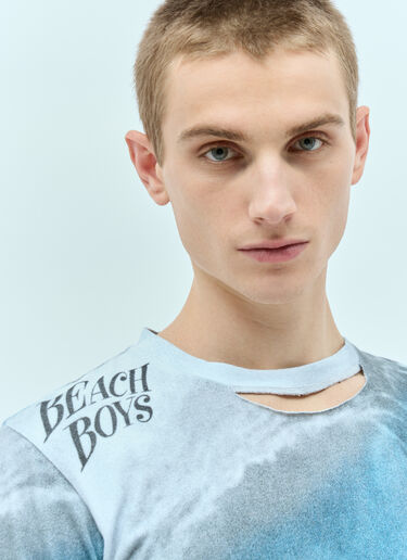 ERL Ripped-Collar Beach Boys T-Shirt Blue erl0156011