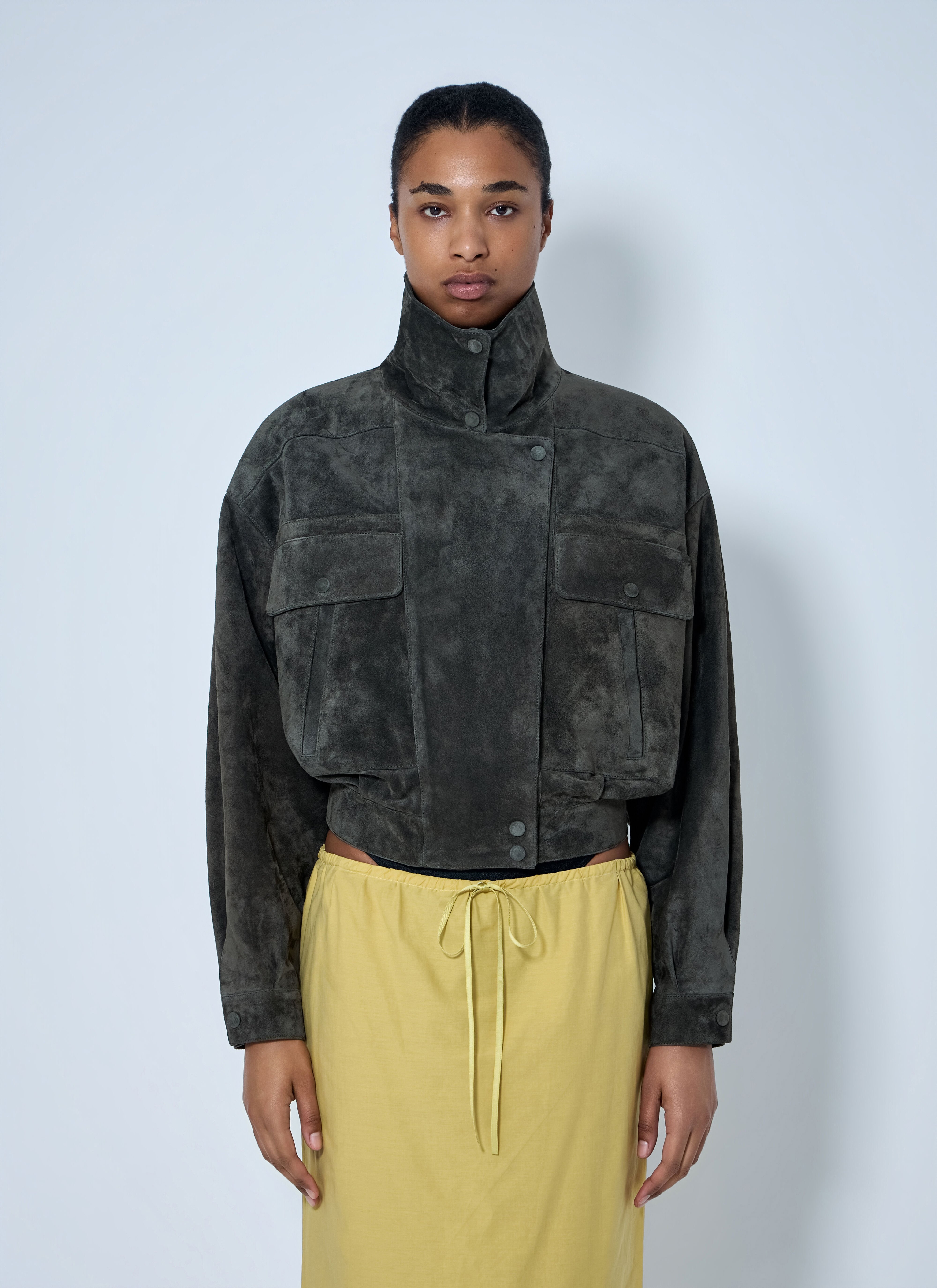 Saint Laurent Women's' High Collar Suede Jacket in Dark Grey | LN-CC®