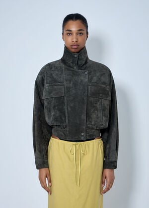 Saint Laurent High Collar Suede Jacket Dark Grey sla0263003