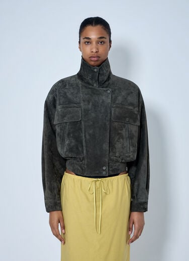 LN-CC® - Saint Laurent: High Collar Suede Jacket - Dark Grey Saint Laurent High Collar Suede Jacket Dark Grey sla0263003