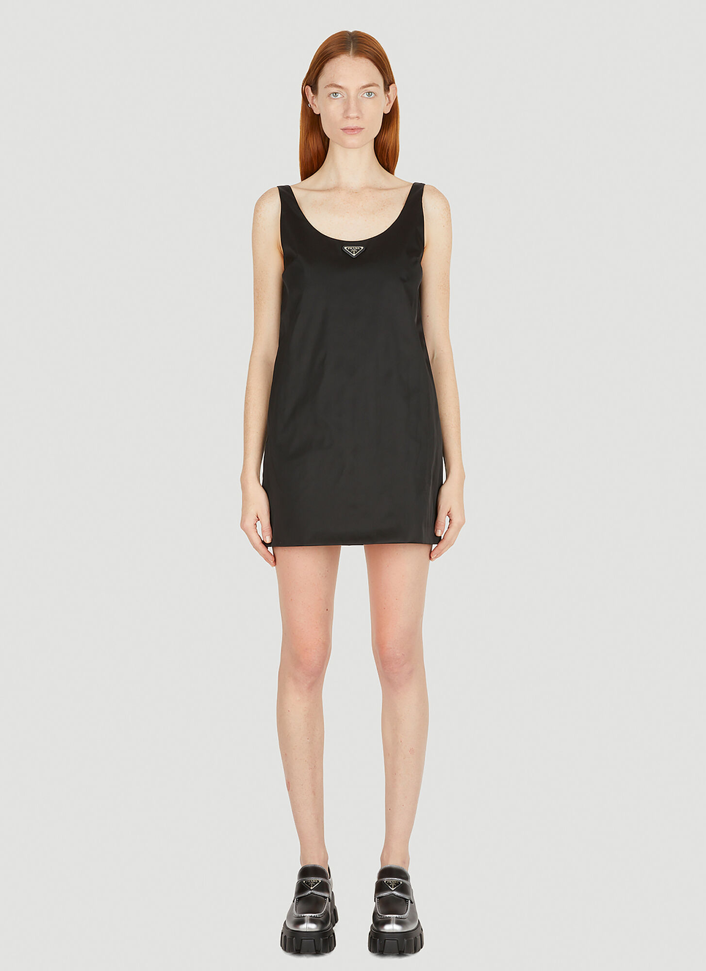 Shop Prada Re-nylon Logo Plaque Dress In Black