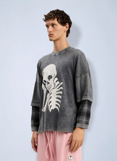 LN-CC® - Palm Angels: Skull Double Long-Sleeved T-Shirt - Grey Palm Angels Skull Double Long-Sleeved T-Shirt Grey pma0164067