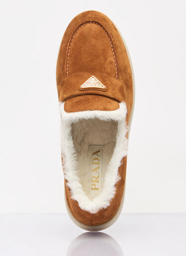 Prada Suede And Shearling Loafers Brown pra0258028