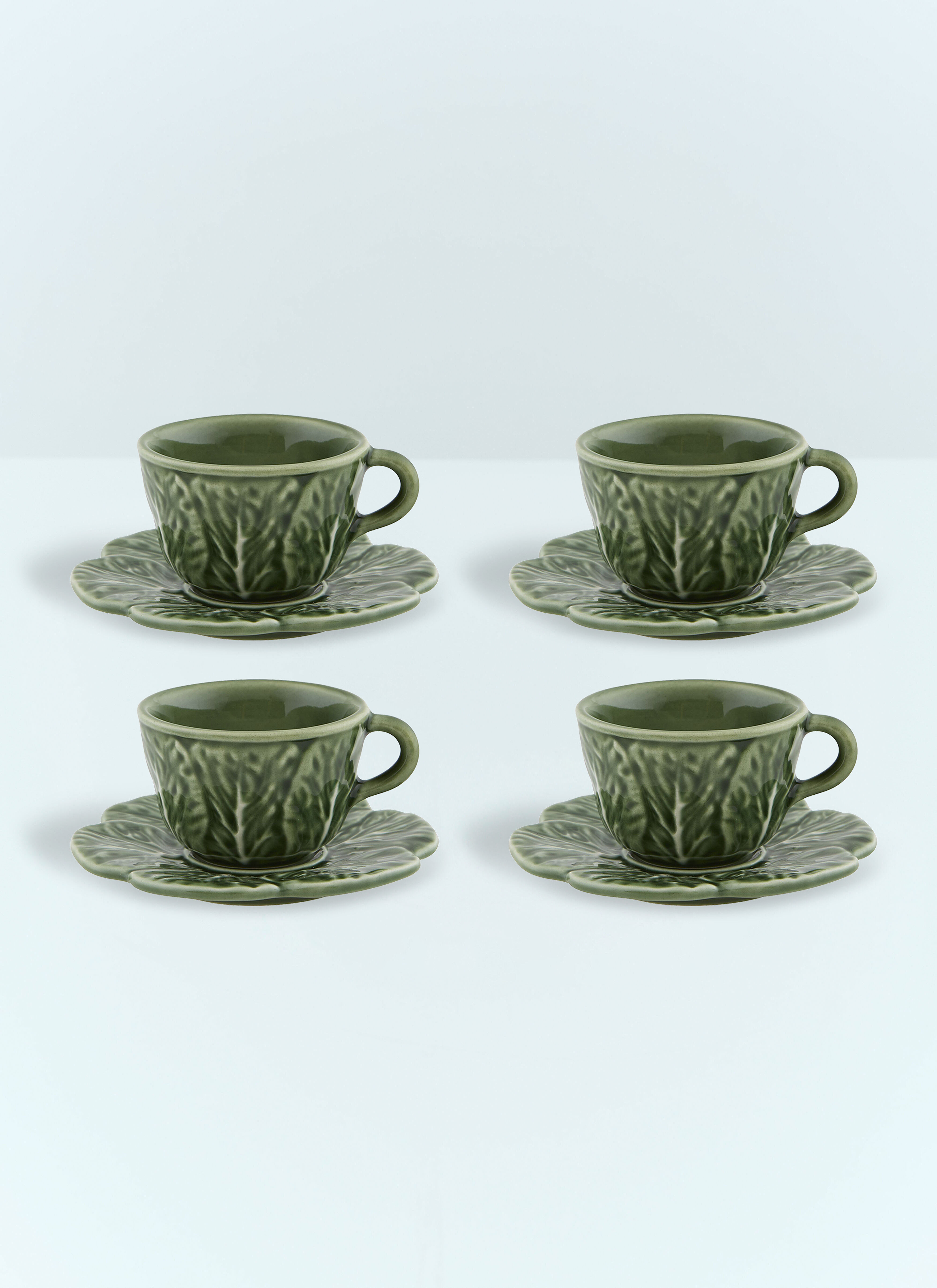 Bordallo Pinheiro Set Of Four Couve Coffee Cups And Saucers Green wps0691201
