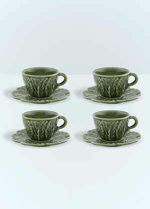 Bordallo Pinheiro Set Of Four Couve Coffee Cups And Saucers Green wps0691190