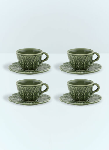 Bordallo Pinheiro Set Of Four Couve Coffee Cups And Saucers Green wps0691275