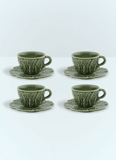 Bordallo Pinheiro Set Of Four Couve Coffee Cups And Saucers Green wps0691275