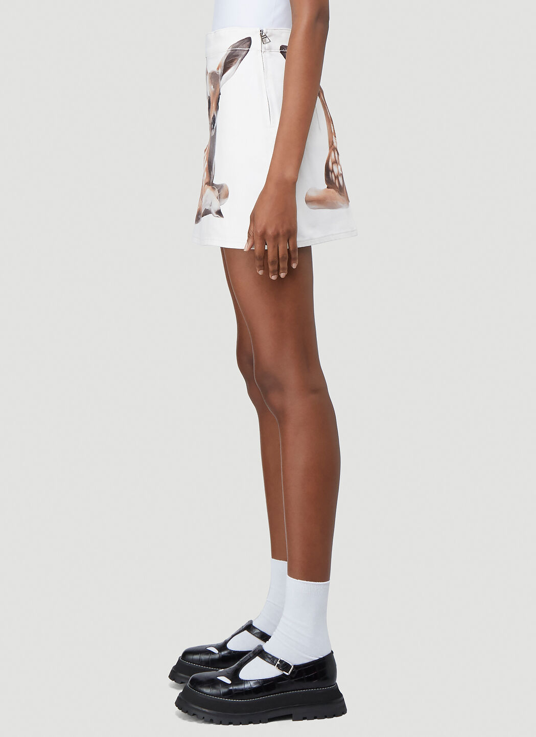 Burberry Women s Deer Print Denim Mini Skirt in White LN CC