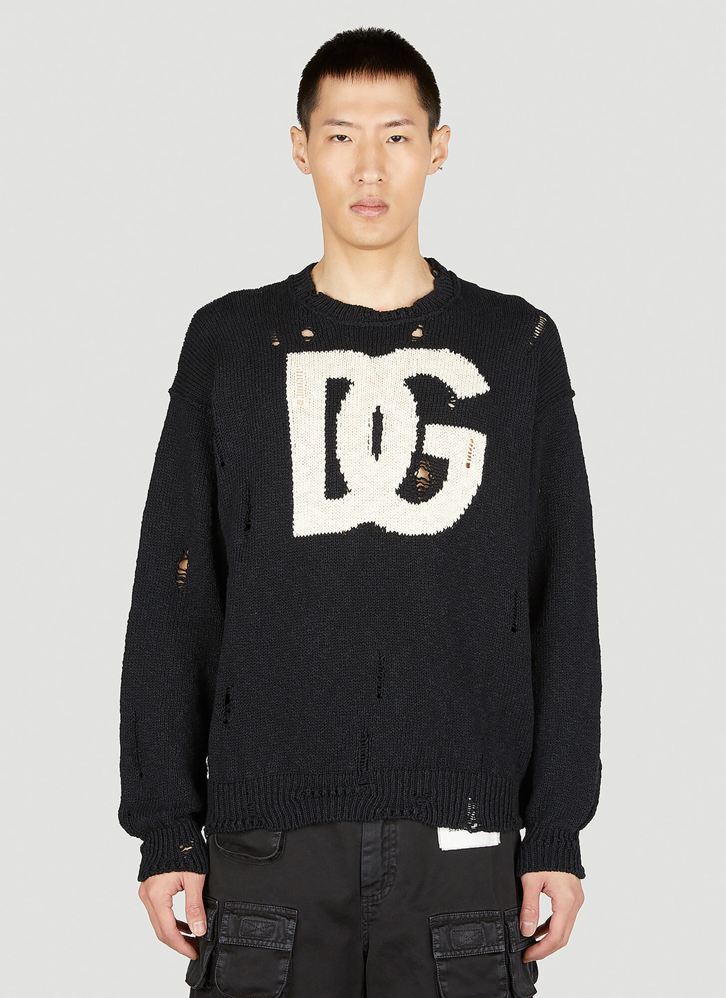 Shop Dolce & Gabbana Distressed Logo Sweater In Black