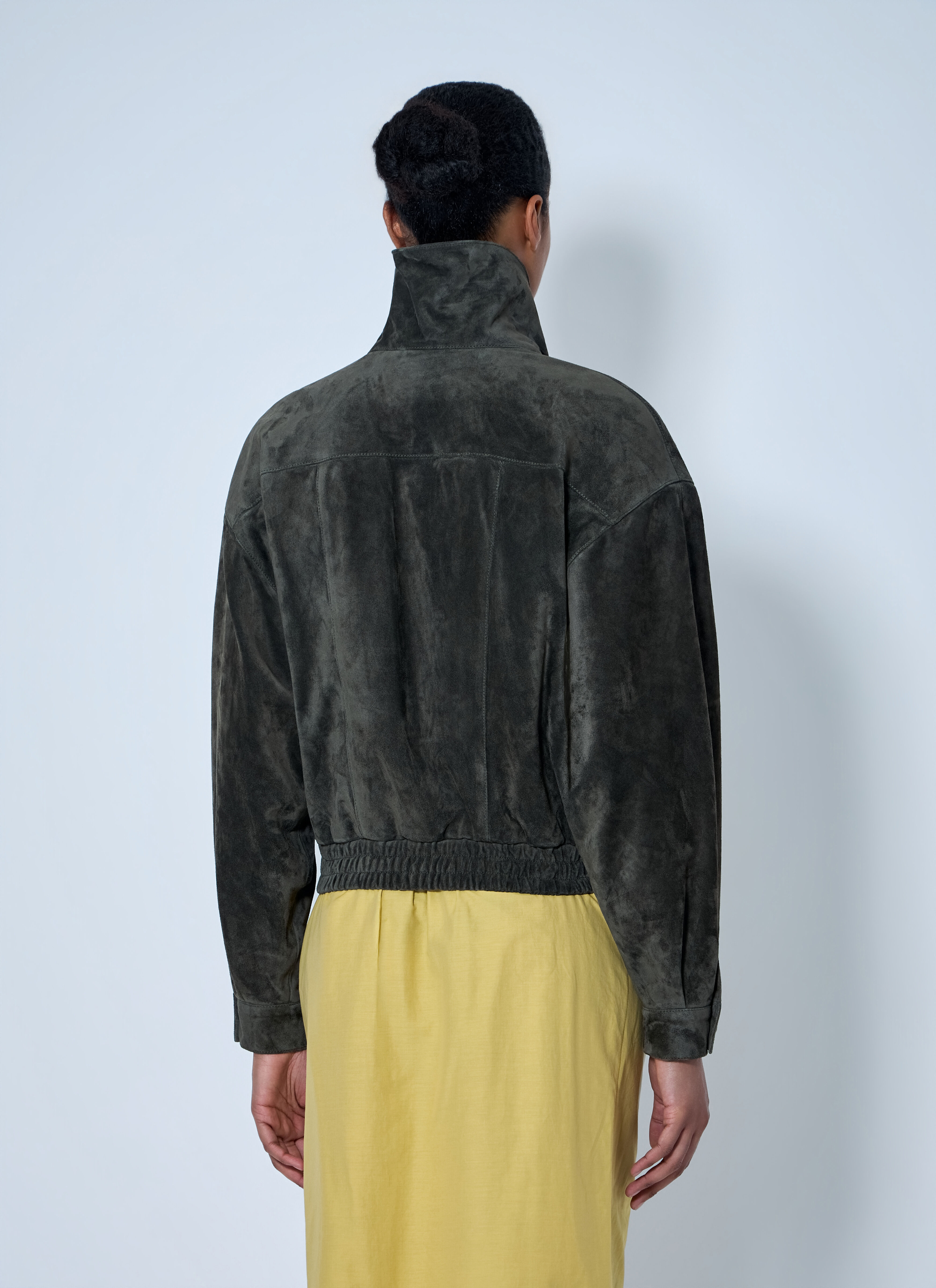 Saint Laurent Women's' High Collar Suede Jacket in Dark Grey | LN-CC®