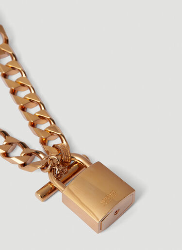 Versace Logo Engraved Lock Necklace Gold ver0151047