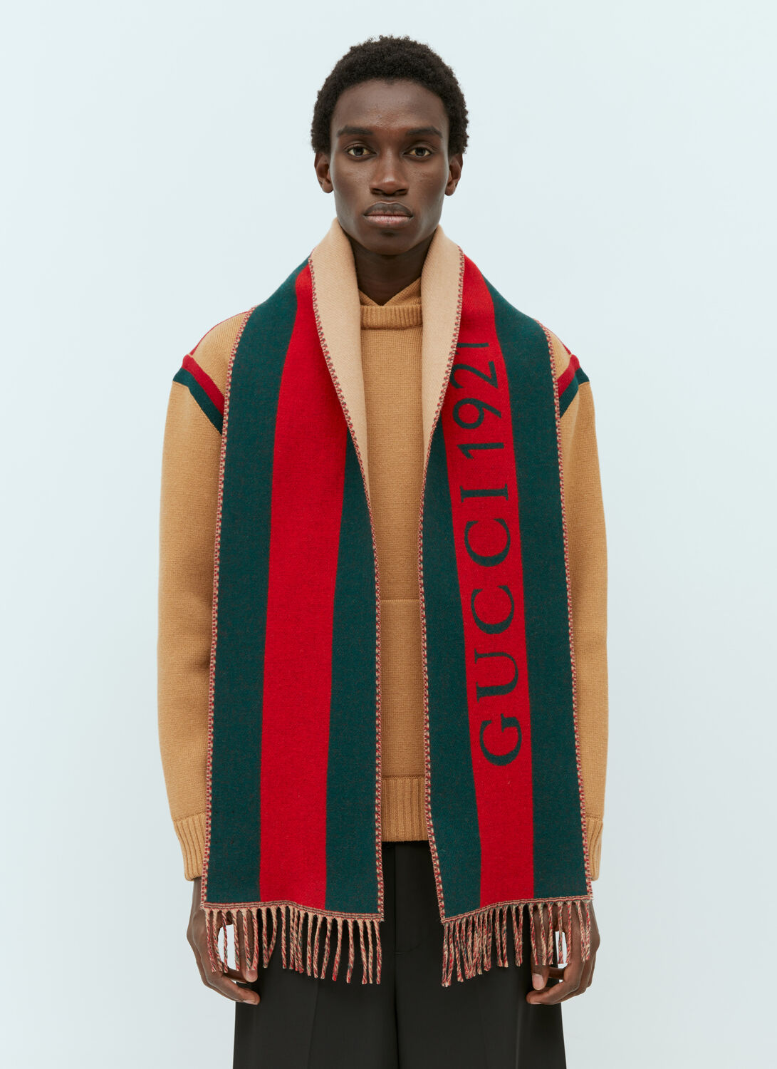 Shop Gucci Web Jacquard Wool Scarf In Green