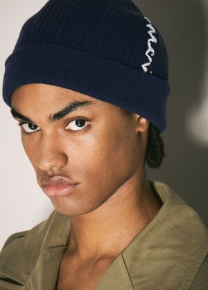 Marni Hand-Embroidered Logo Beanie Hat Blue mni0159001