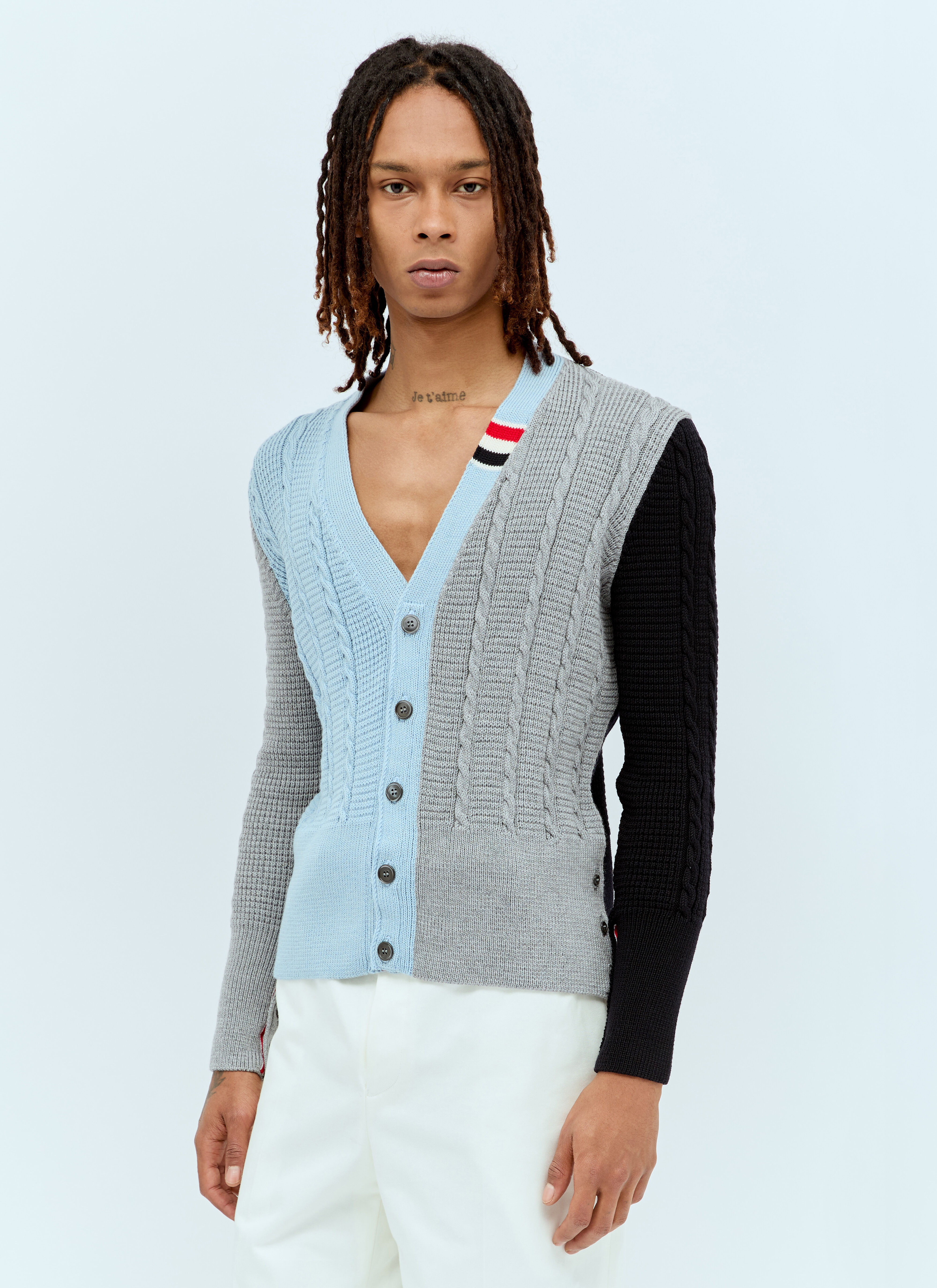 Thom Browne Cable Knit Cardigan Blue thb0155010