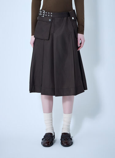 GANNI Duchesse Nylon Midi Pleated Pocket Skirt Dark Brown gan0263027
