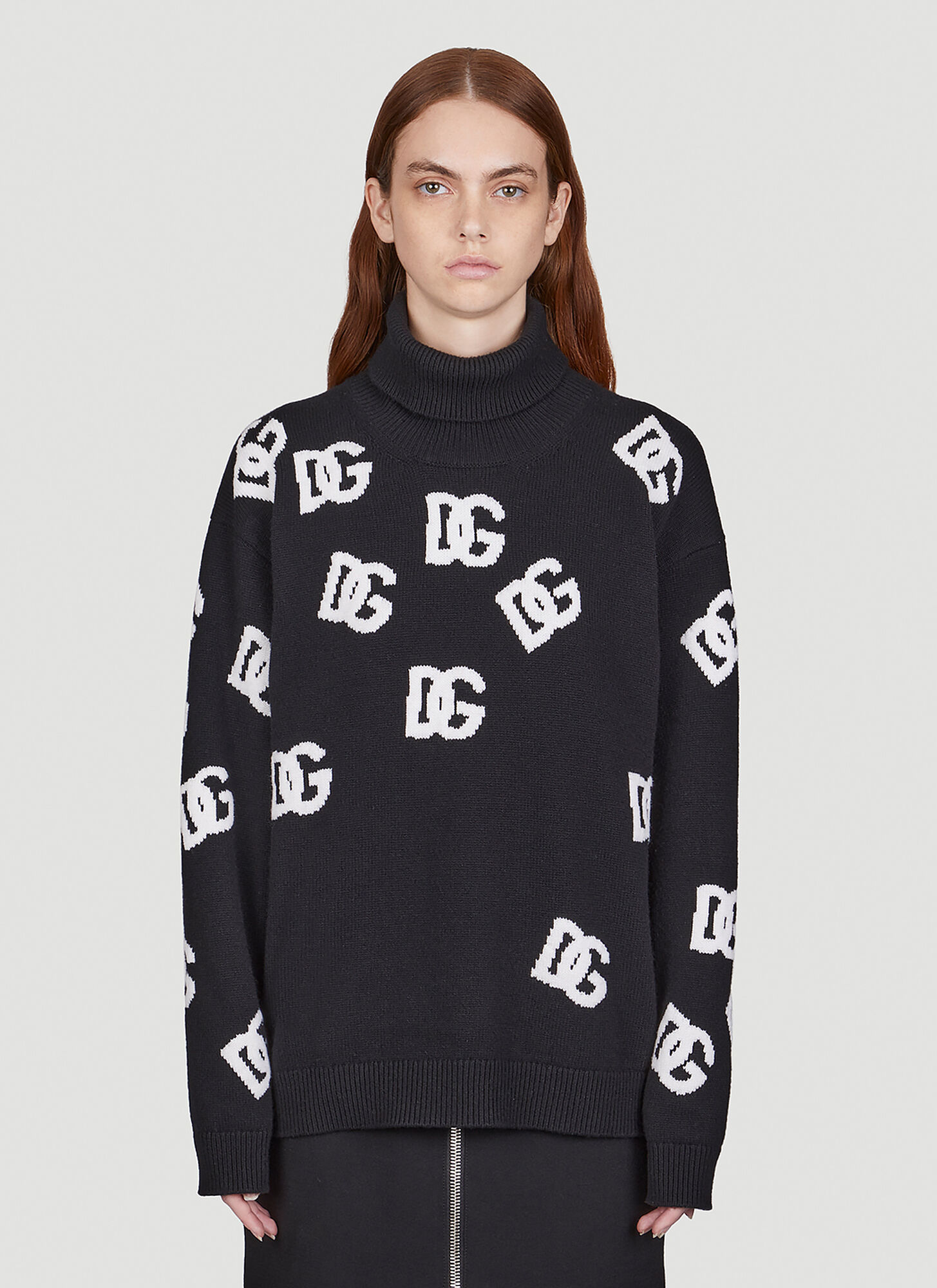 Dolce & Gabbana High Neck Mesh All Over Dg In Black