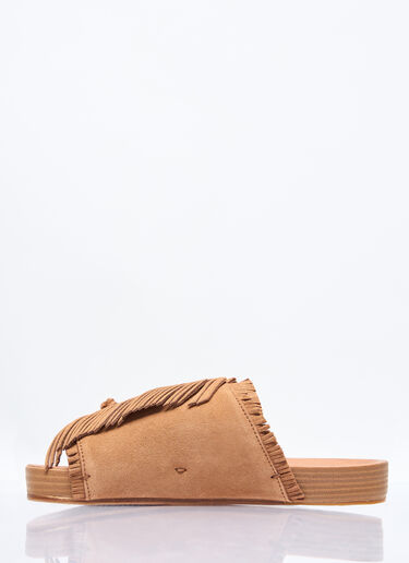 Visvim Christo Shaman-Folk Fringed Slides Brown vis0156002