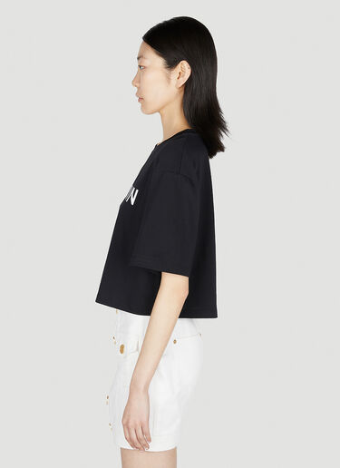 Balmain Logo Print Cropped T-Shirt Black bln0252007