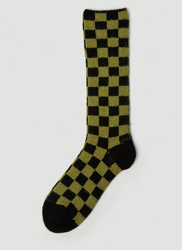 The Elder Statesman Marl Checker Socks Green tes0150015