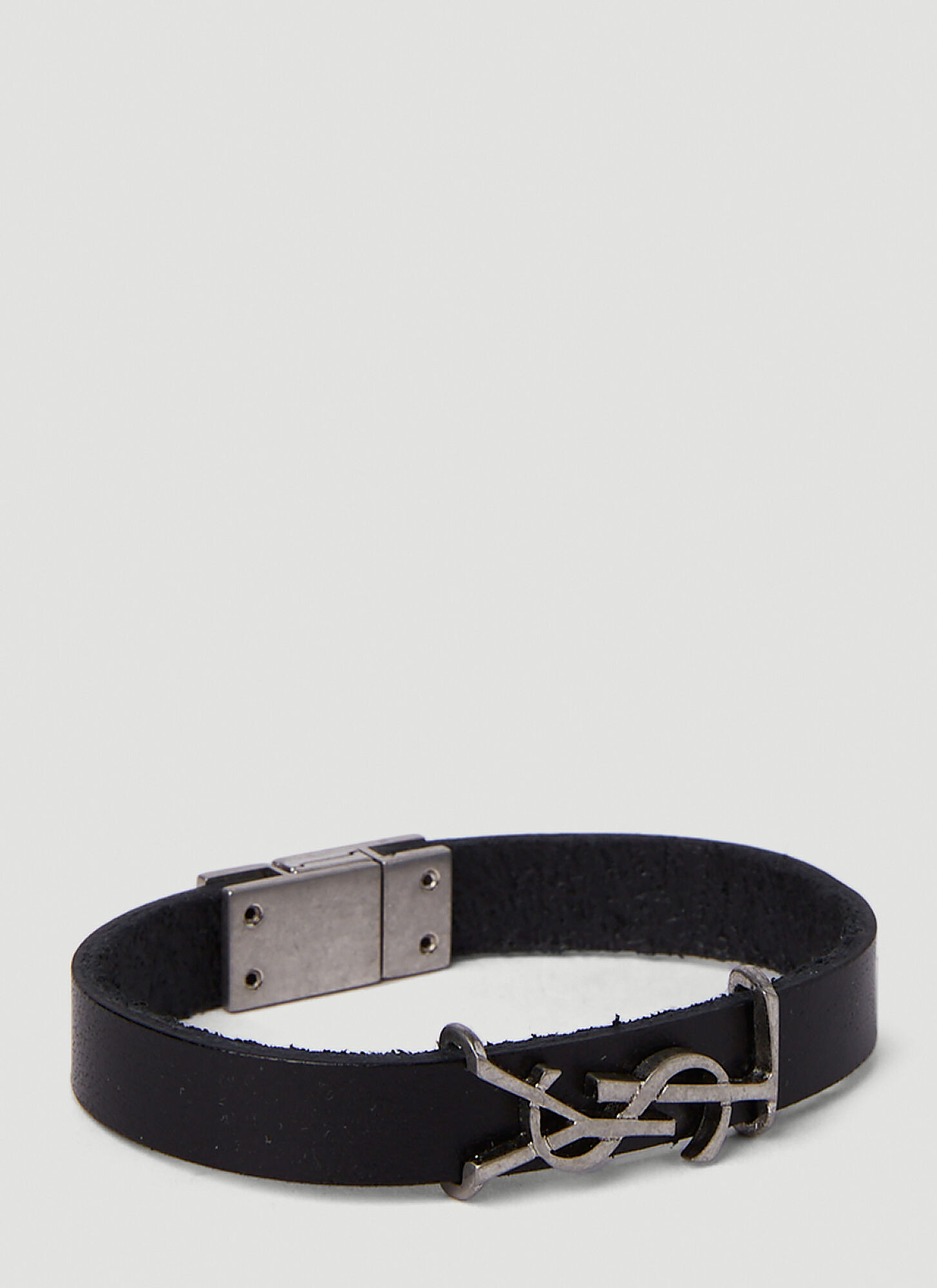 Saint Laurent Ysl Opyum Leather Bracelet In Black