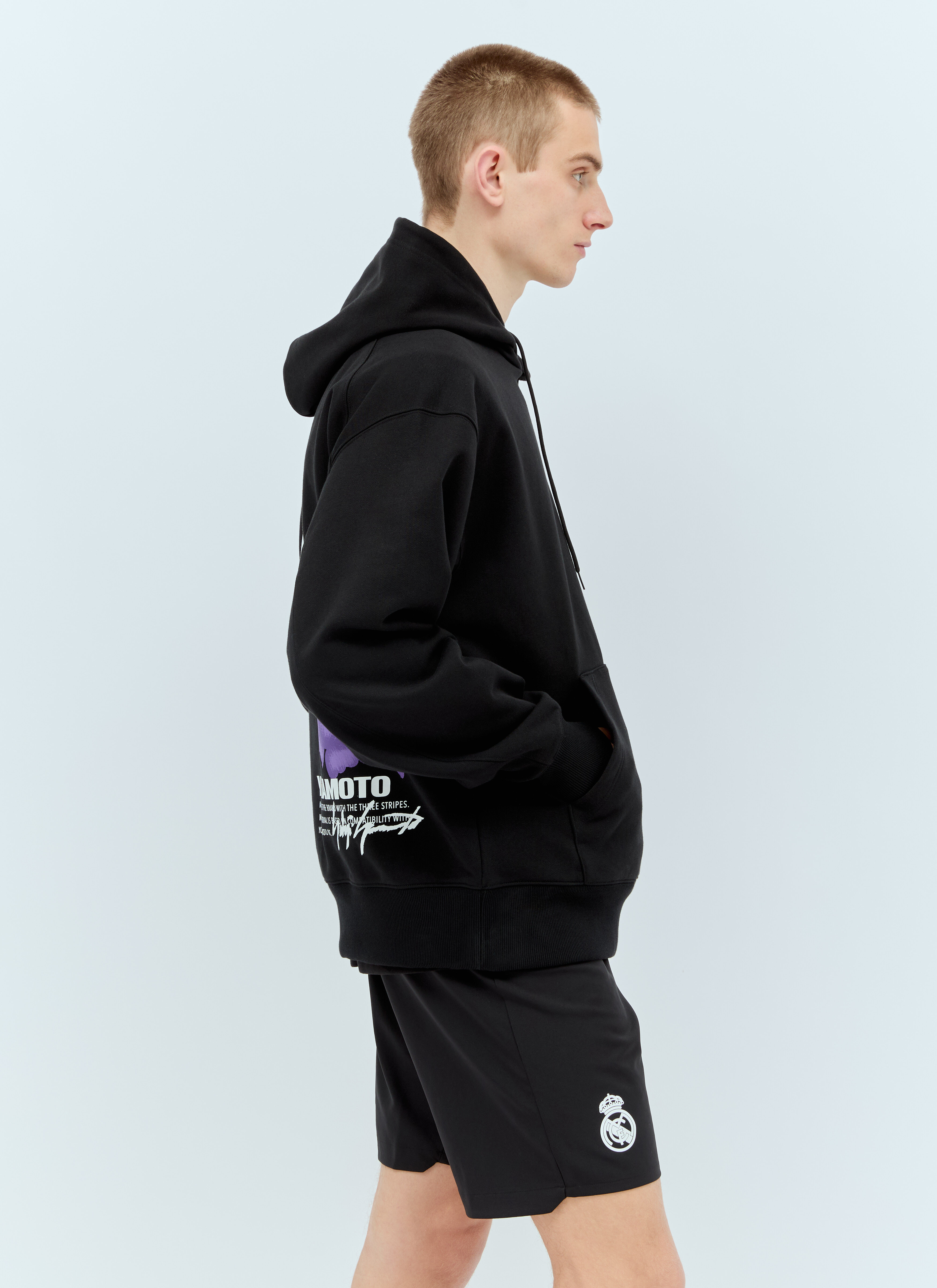 Y 3 x Real Madrid Men s Logo Print Hooded Sweatshirt in Black LN CC