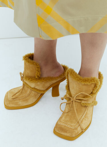 Burberry 绒面革和羊毛皮高跟穆勒鞋 黄 bur0254050