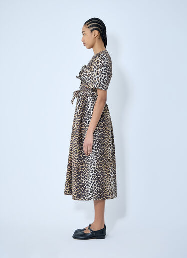 GANNI Leopard Print Tie Strap Midi Dress Brown gan0260005