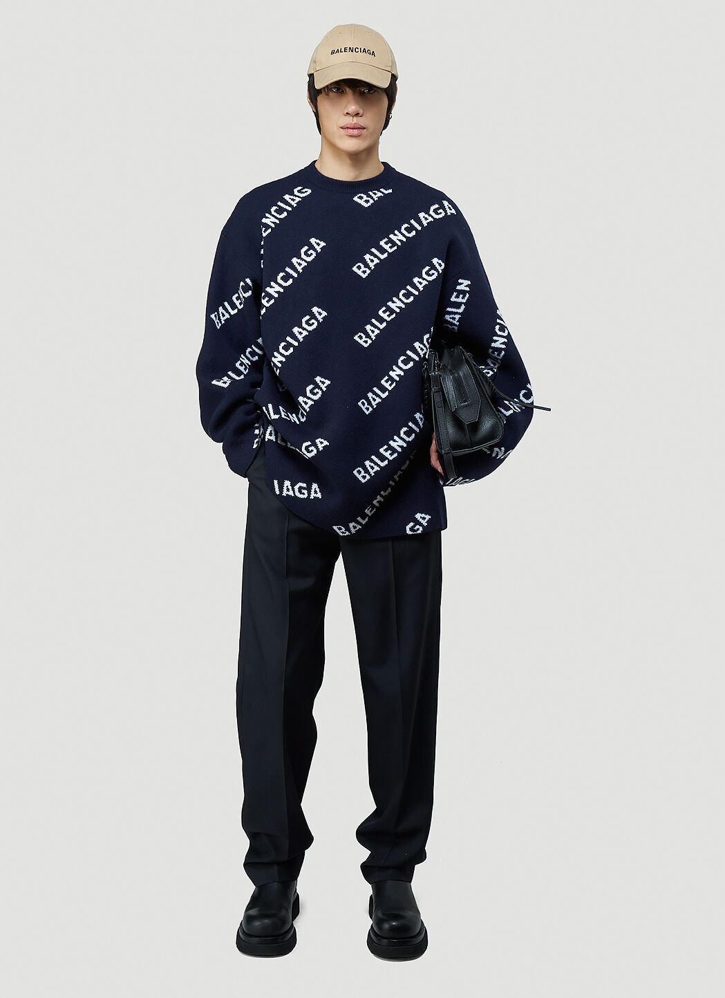 Balenciaga Men s Intarsia Logo Sweater in Blue LN CC