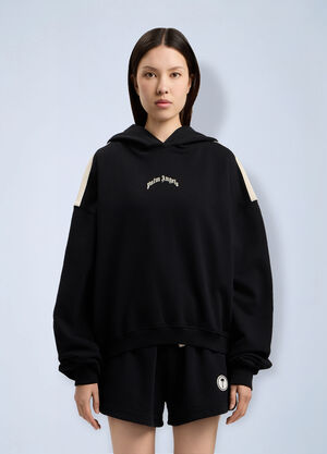 Palm Angels Curved Logo Loose Crop Hoodie Black pma0264186