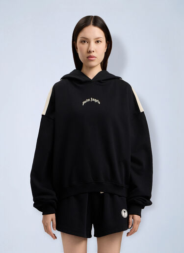 Palm Angels Curved Logo Loose Crop Hoodie Black pma0264186