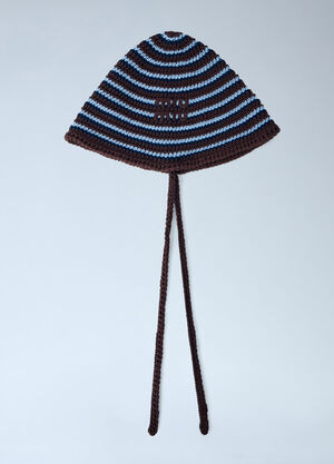 Miu Miu Striped Crochet Hat with Ties Brown miu0264026