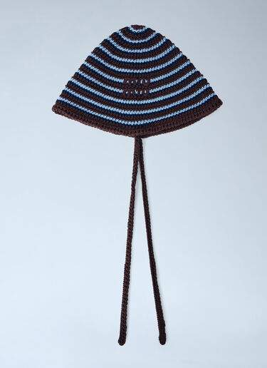 Miu Miu Striped Crochet Hat with Ties Brown miu0264026