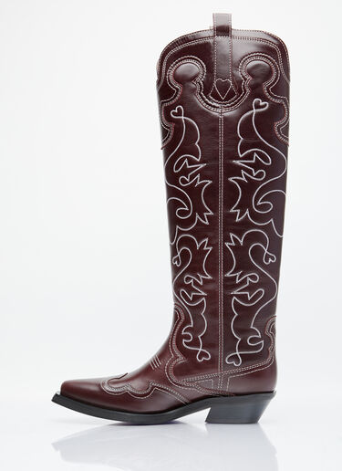 GANNI Embroidered Western Boots Burgundy gan0253023