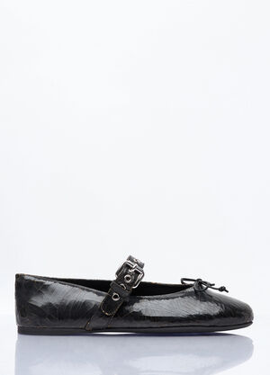 Miu Miu Crackled Leather Ballerina Shoes Brown miu0259022