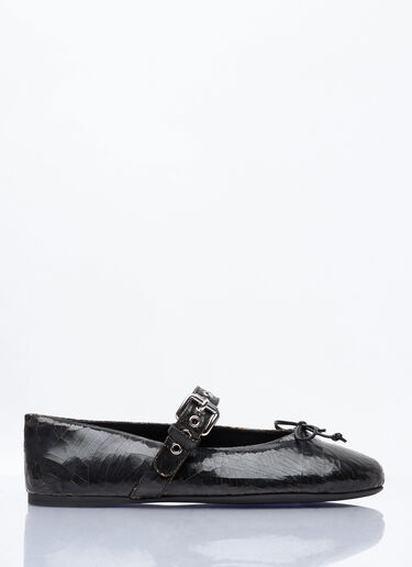 Miu Miu Crackled Leather Ballerina Shoes Brown miu0259022