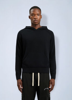 Palm Angels Curved Logo Regular Knit Hoodie Black pma0166011