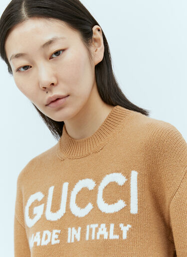 Gucci Logo Intarsia Wool Knit Sweater Beige guc0255027