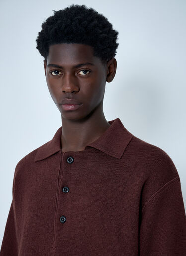 MHL by Margaret Howell Wool Knitted Polo Sweater Dark Brown mhl0162001