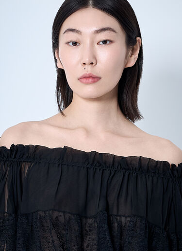 Saint Laurent 真丝绉布平纹细布蕾丝衬衫  黑色 sla0259021