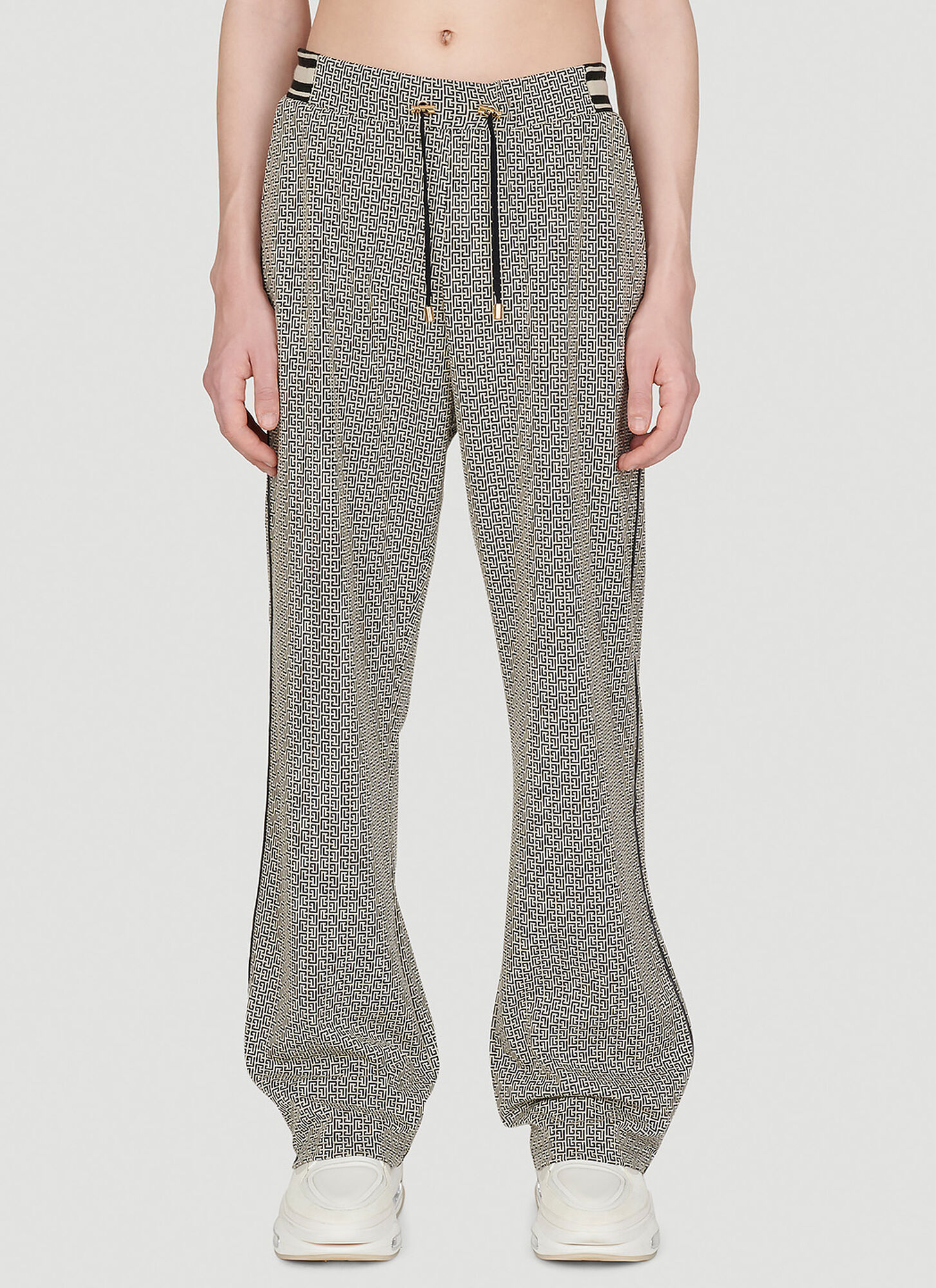 Shop Balmain Mini Monogram Jacquard Pyjama Pants In Grey