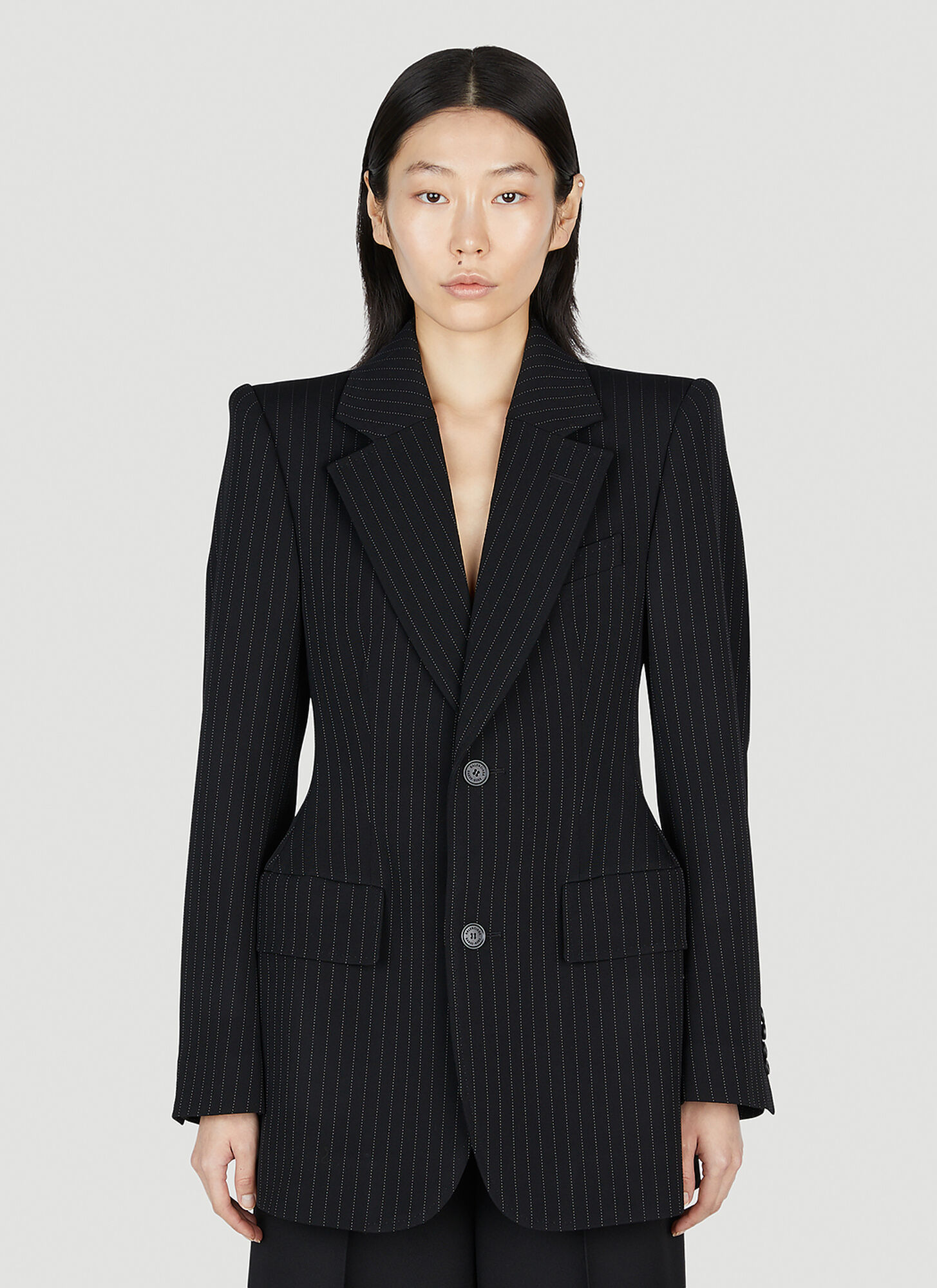 Balenciaga Hourglass Pinstripe Blazer Jacket In Black