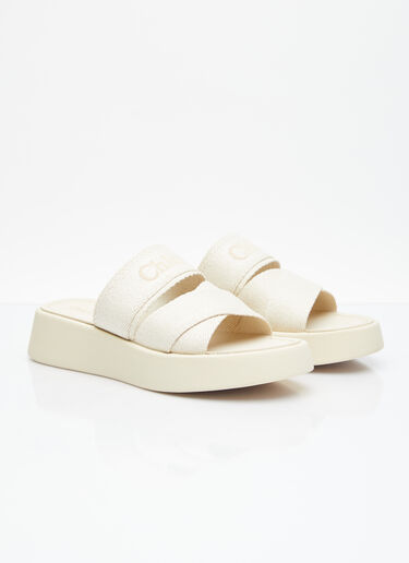 Chloé Logo Embroidery Platform Slides Beige chl0255038