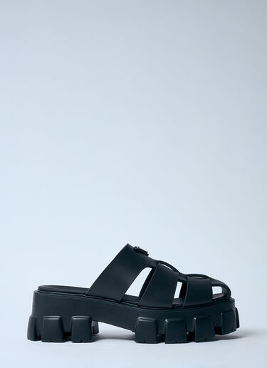 Prada Logo Plaque Rubber Sandals Black pra0260008