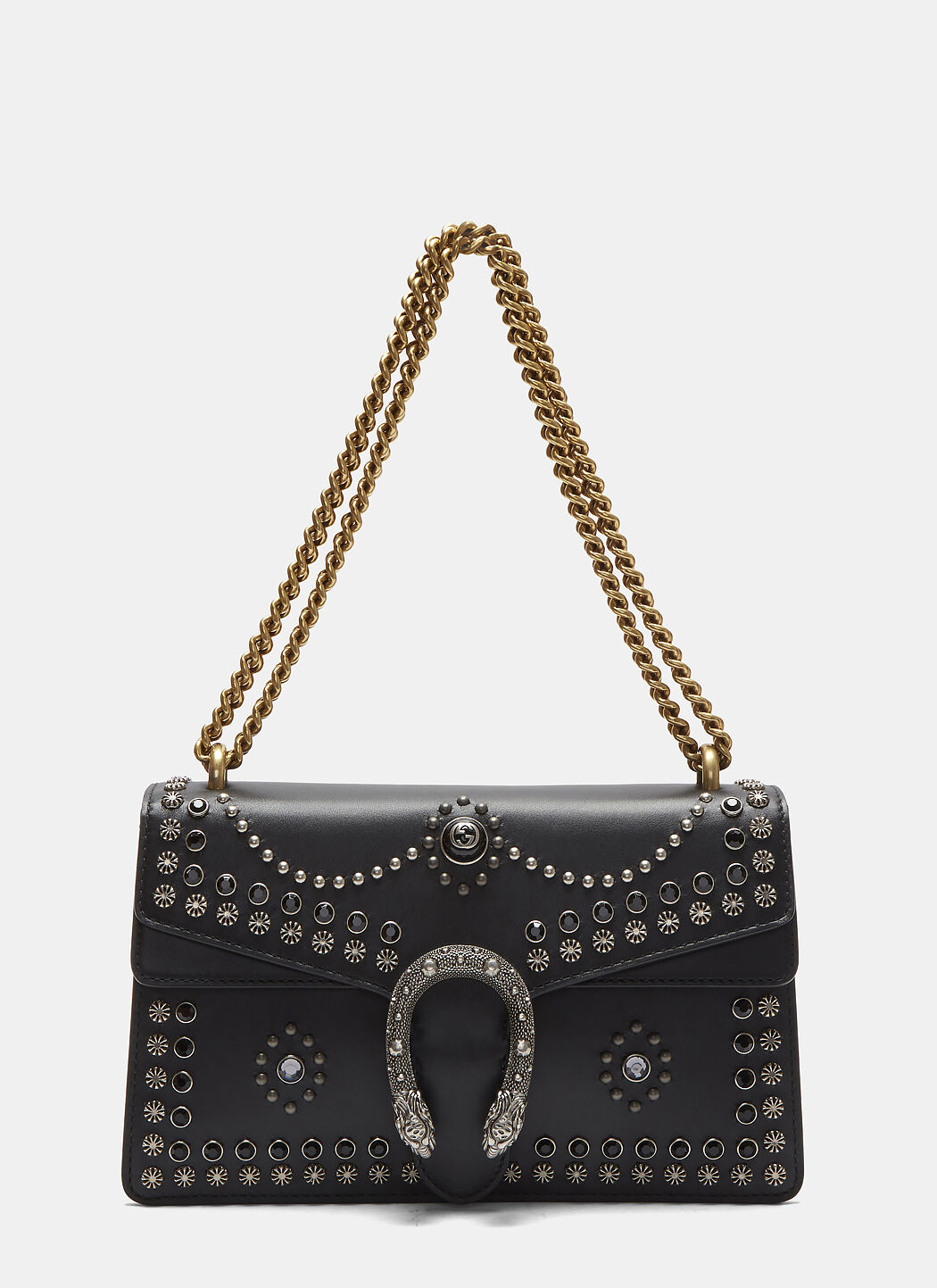 Black gucci bag with hot sale gold chain