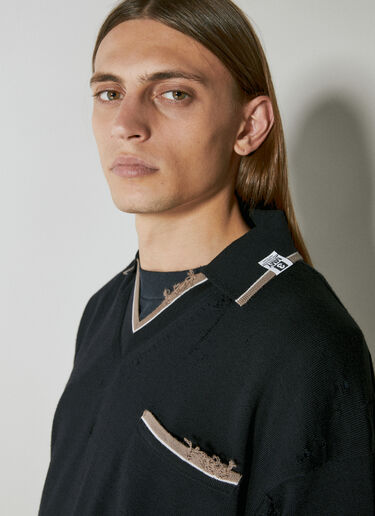 ディストレス ニットポロシャツ Maison Mihara Yasuhiro ディストレス ニットポロシャツ ブラック mmy0154008